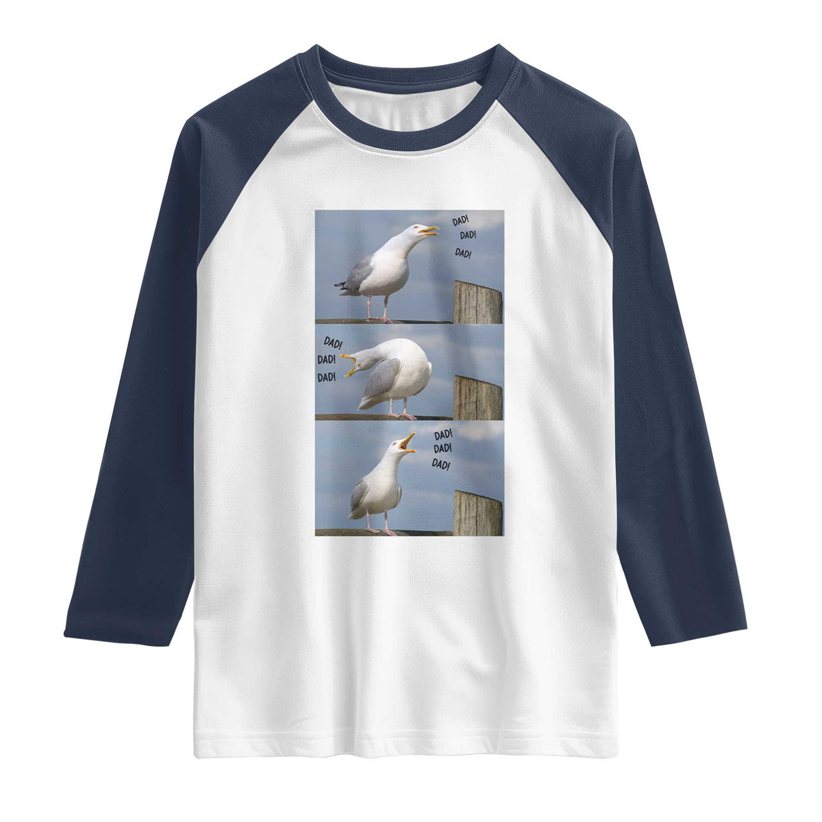 Funny Seagull Papa Raglan Shirt Fathers Day Gift Ocean Life Dad Graphic TS12 White Navy Print Your Wear