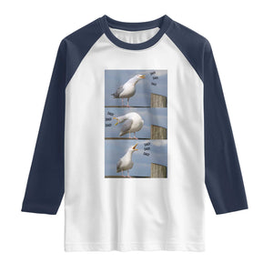 Funny Seagull Papa Raglan Shirt Fathers Day Gift Ocean Life Dad Graphic TS12 White Navy Print Your Wear