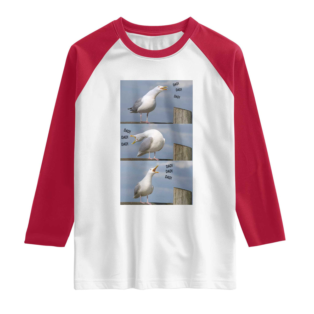 Funny Seagull Papa Raglan Shirt Fathers Day Gift Ocean Life Dad Graphic TS12 White Red Print Your Wear