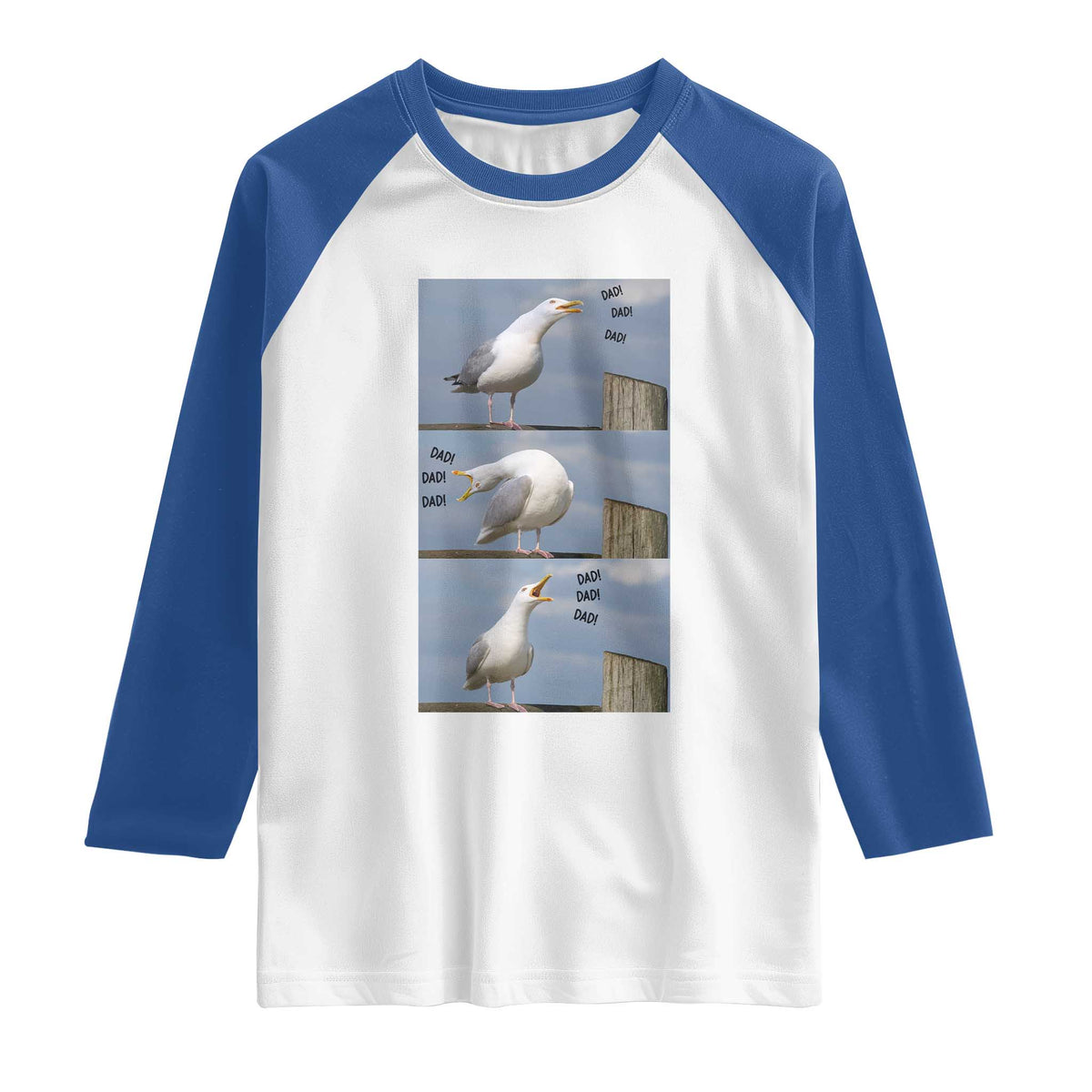 Funny Seagull Papa Raglan Shirt Fathers Day Gift Ocean Life Dad Graphic TS12 White Royal Print Your Wear