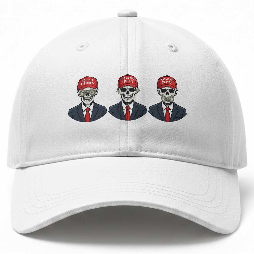 Skeleton See No Crimes Hear No Truth Baseball Cap Funny Political Satire TS12 Print Your Wear