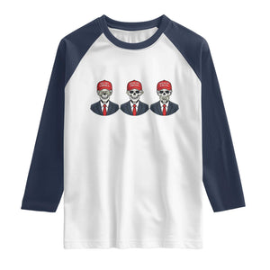 Skeleton See No Crimes Hear No Truth Raglan Shirt Funny Political Satire TS12 White Navy Print Your Wear