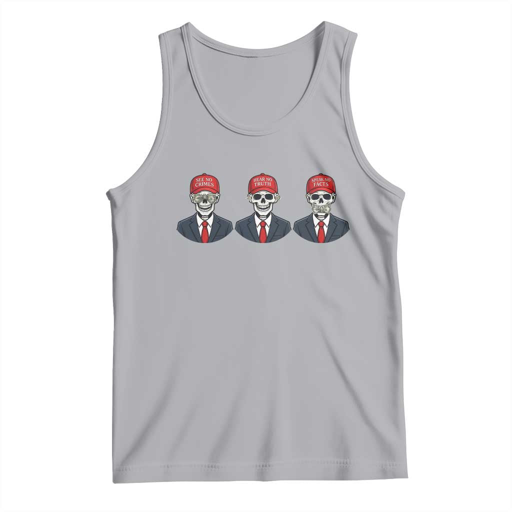 Skeleton See No Crimes Hear No Truth Tank Top Funny Political Satire TS12 Athletic Heather Print Your Wear