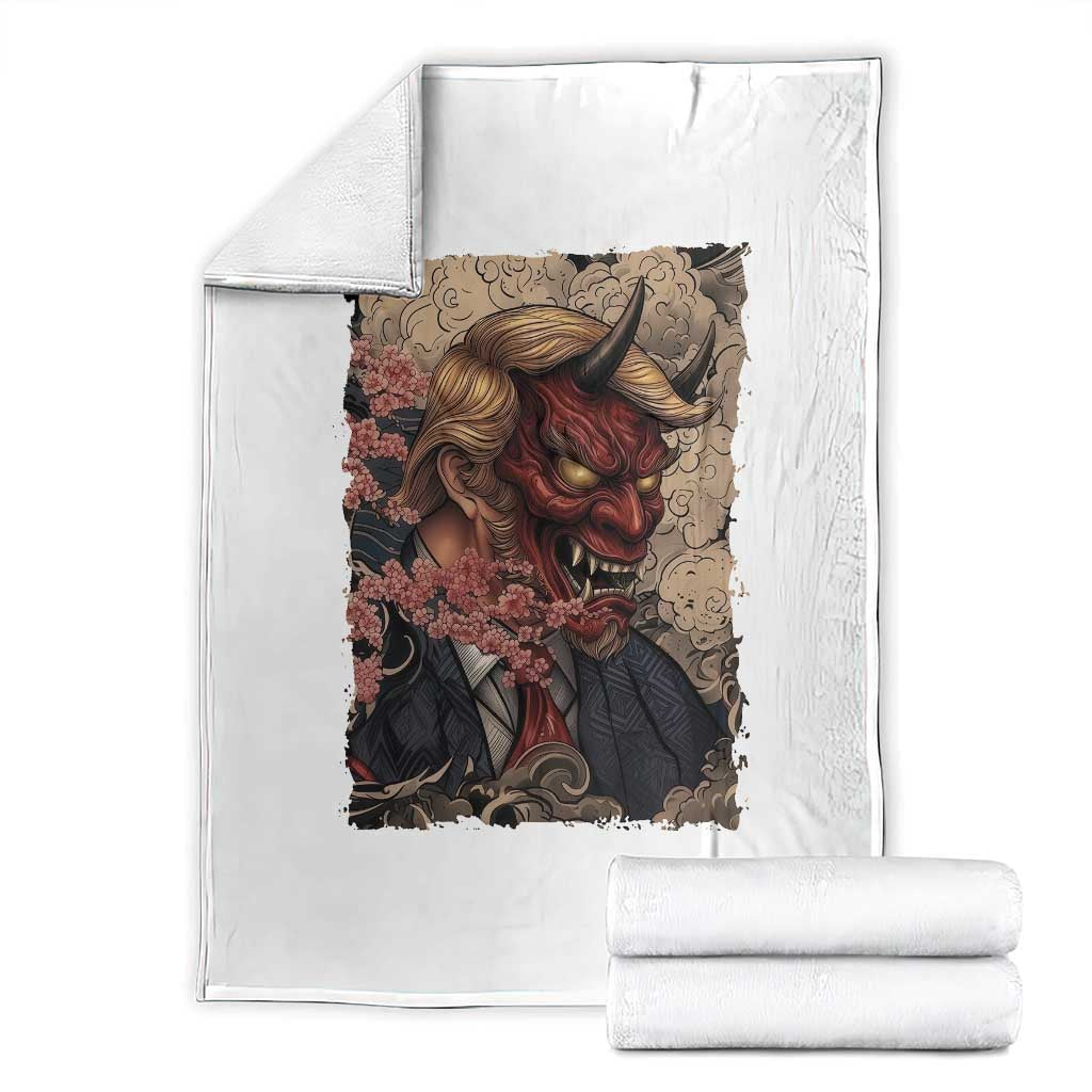 American Leader Oni Mask Japanese Ukiyoe Throw Blanket Political Parody Graphic TS12 White Print Your Wear