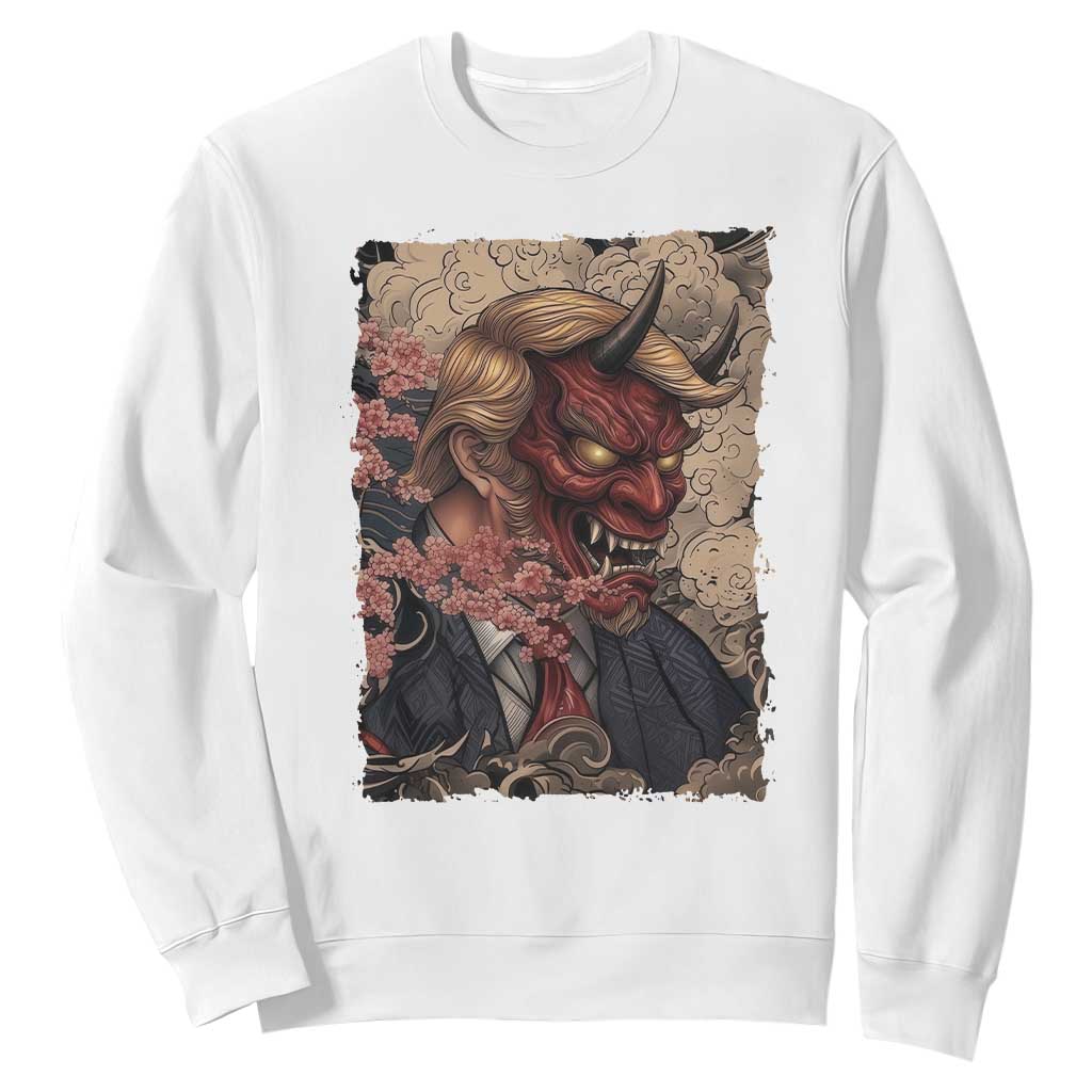 American Leader Oni Mask Japanese Ukiyoe Sweatshirt Political Parody Graphic TS12 White Print Your Wear