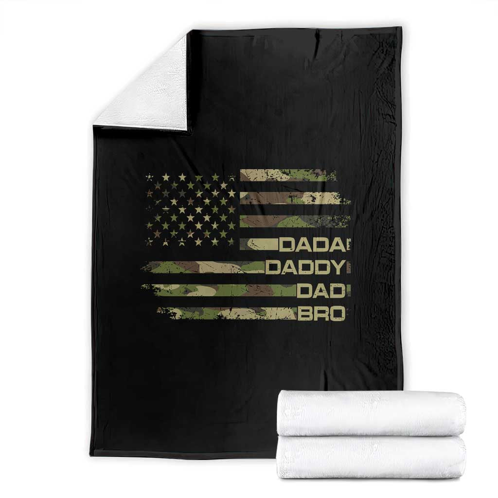 Dada Daddy Dad Bro Camo American Flag Throw Blanket Patriotic Fathers Day Gift TS12 Black Print Your Wear