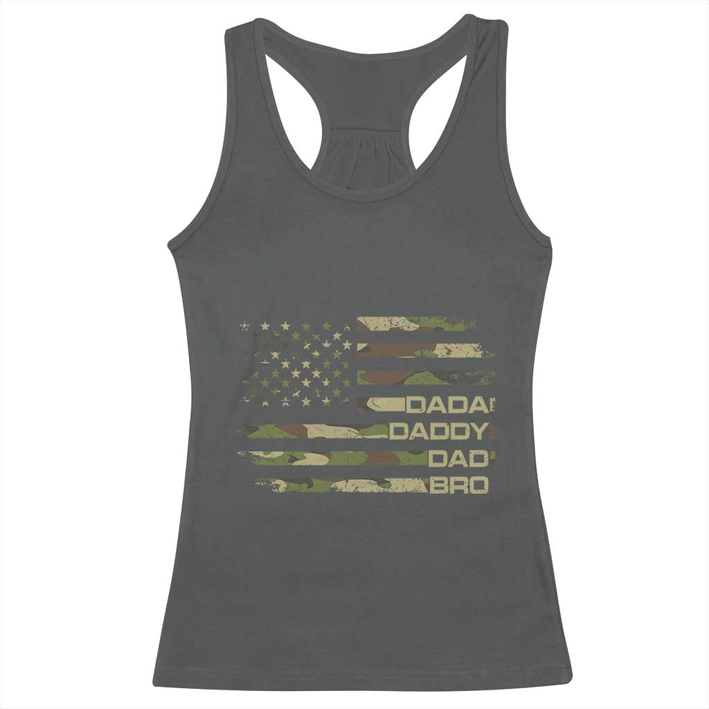 Dada Daddy Dad Bro Camo American Flag Racerback Tank Top Patriotic Fathers Day Gift TS12 Dark Heather Print Your Wear