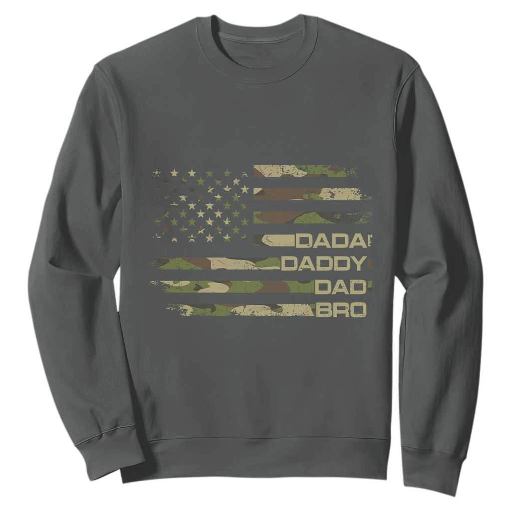 Dada Daddy Dad Bro Camo American Flag Sweatshirt Patriotic Fathers Day Gift TS12 Dark Heather Print Your Wear