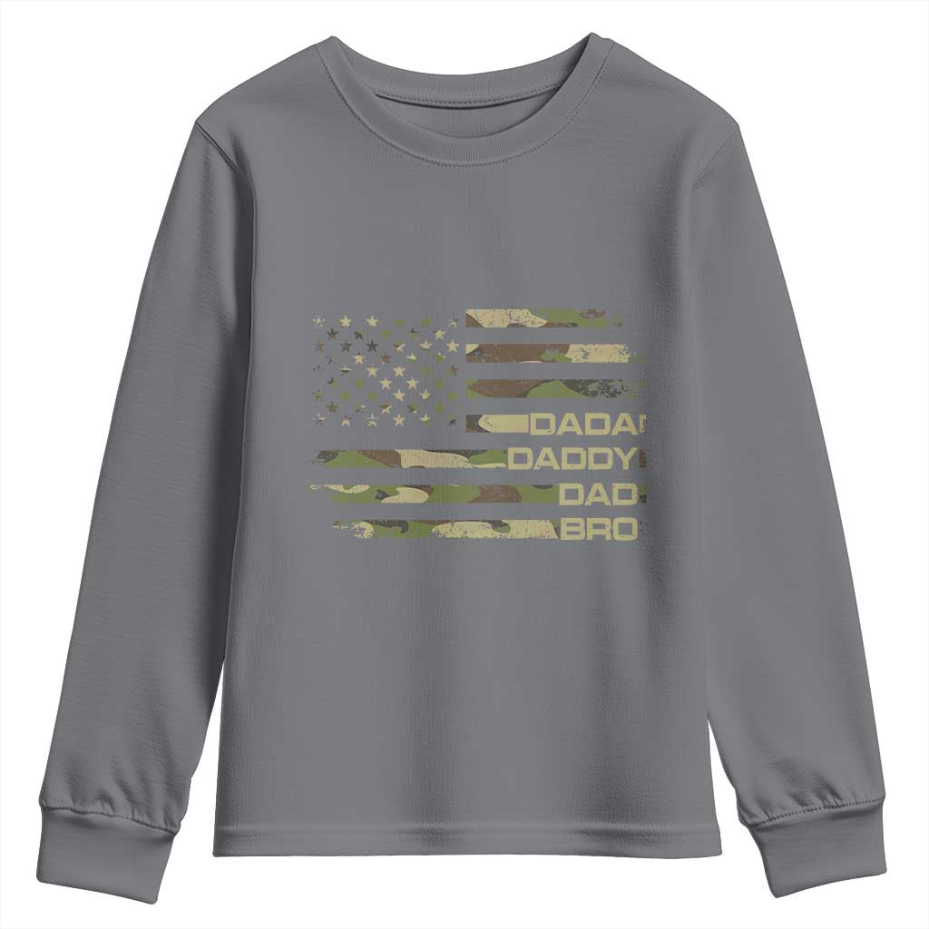 Dada Daddy Dad Bro Camo American Flag Youth Sweatshirt Patriotic Fathers Day Gift TS12 Charcoal Print Your Wear