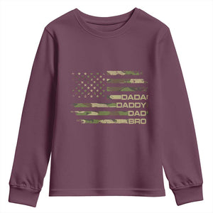 Dada Daddy Dad Bro Camo American Flag Youth Sweatshirt Patriotic Fathers Day Gift TS12 Maroon Print Your Wear