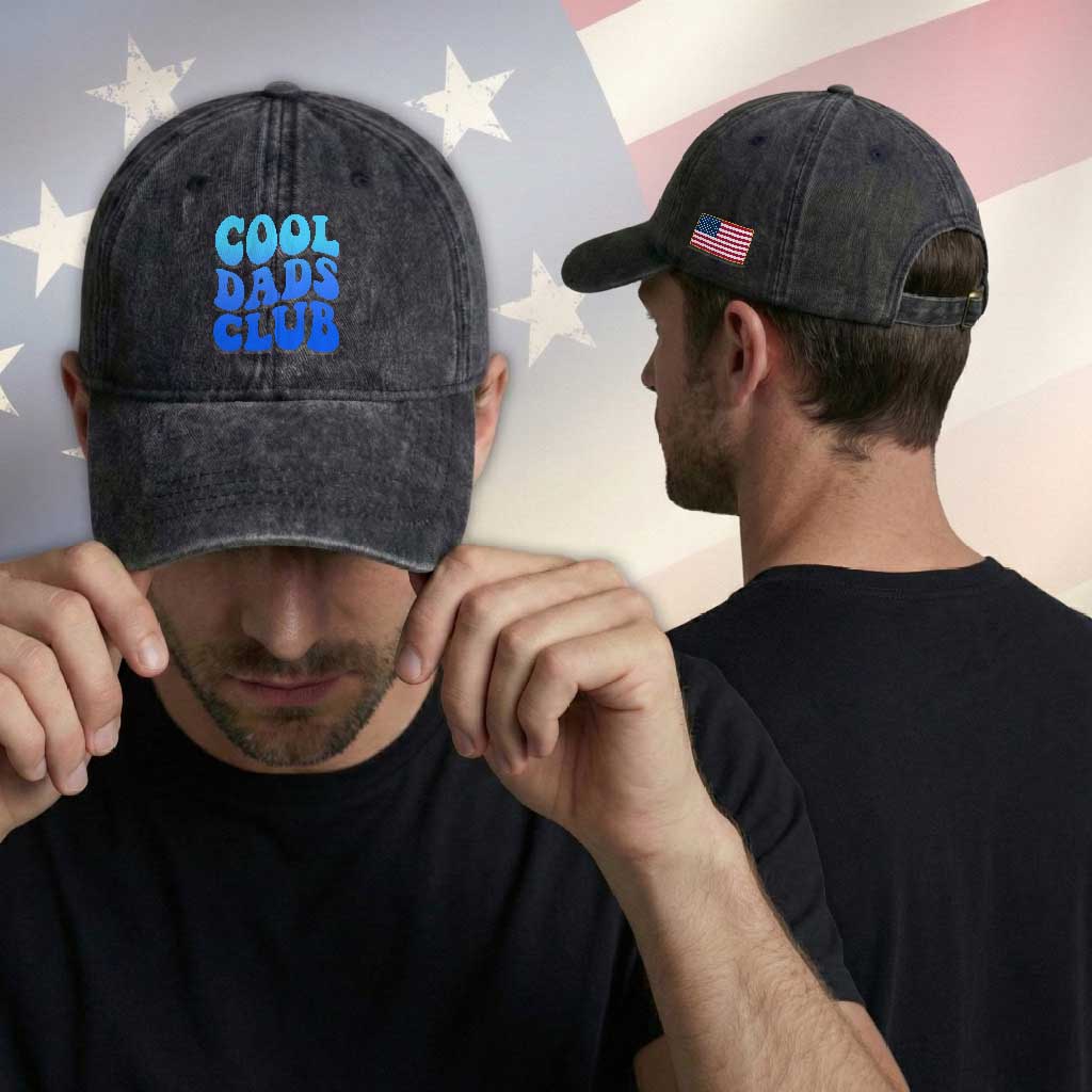 Cool Dads Club Blue Typography Washed Cotton Baseball Cap Fathers Day Gift TS12 Print Your Wear