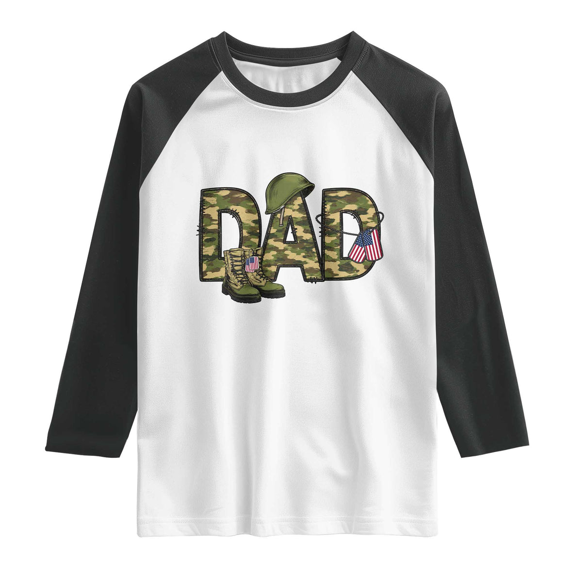 Proud Army Dad USA Flag Camo Raglan Shirt Fathers Day Gift TS12 White Black Print Your Wear