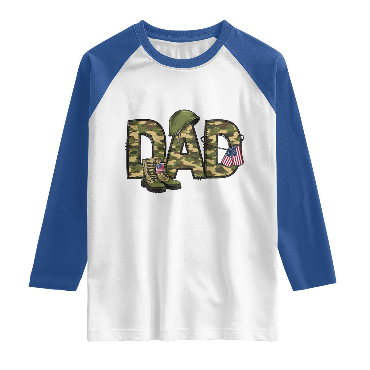Proud Army Dad USA Flag Camo Raglan Shirt Fathers Day Gift TS12 White Royal Print Your Wear