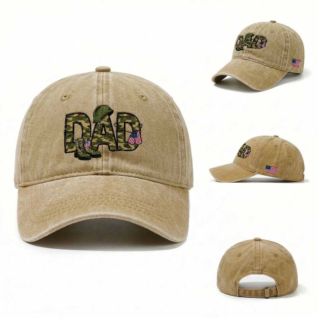 Proud Army Dad USA Flag Camo Washed Cotton Baseball Cap Fathers Day Gift TS12 Washed Cap Universal Fit Khaki Print Your Wear