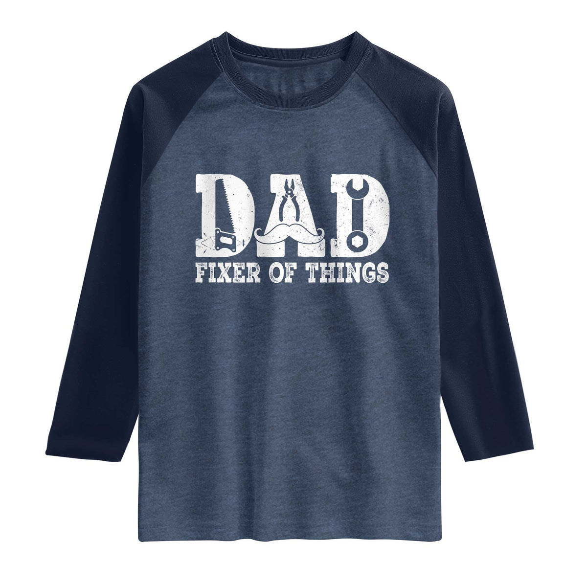 Handyman Dad Fixer Of Everything Raglan Shirt Funny Garage Papa TS12 Heather Denim Navy Print Your Wear