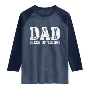 Handyman Dad Fixer Of Everything Raglan Shirt Funny Garage Papa TS12 Heather Denim Navy Print Your Wear