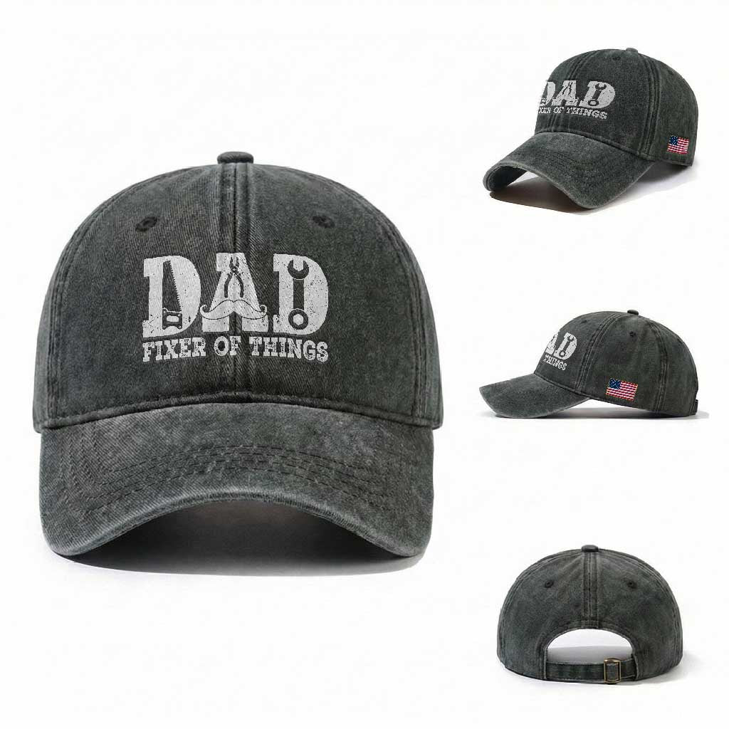 Handyman Dad Fixer Of Everything Washed Cotton Baseball Cap Funny Garage Papa TS12 Washed Cap Universal Fit Dark Green Print Your Wear