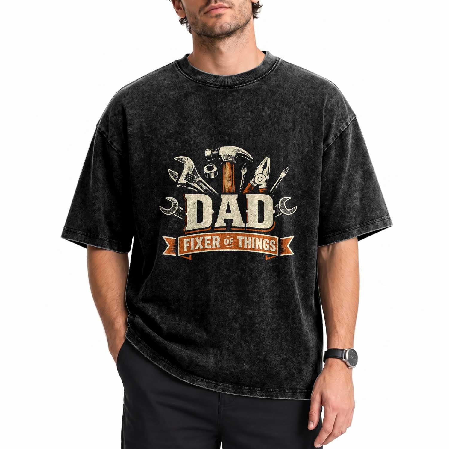 Mechanic Dad Fixer Of All Things Washed Cotton T-Shirt Funny Auto Repair Fathers Day