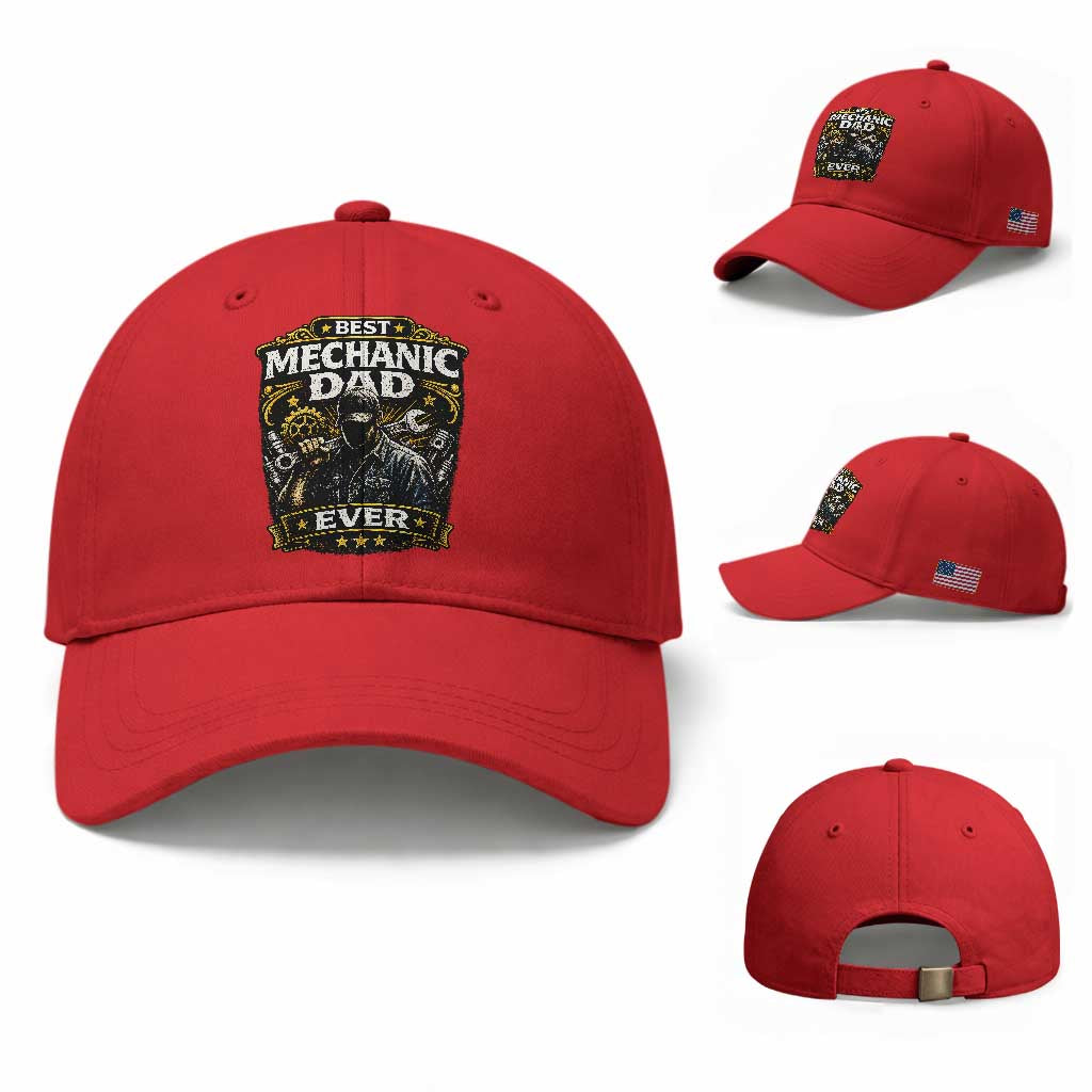 Best Mechanic Dad Ever Baseball Cap Auto Repair Fathers Day Graphic TS12 Baseball Cap Universal Fit Red Print Your Wear