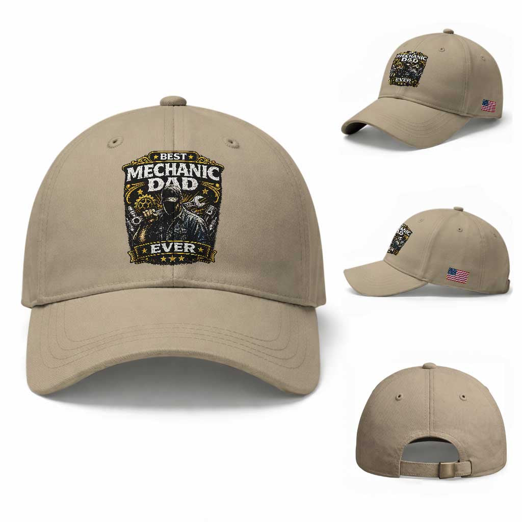 Best Mechanic Dad Ever Baseball Cap Auto Repair Fathers Day Graphic TS12 Baseball Cap Universal Fit Khaki Print Your Wear