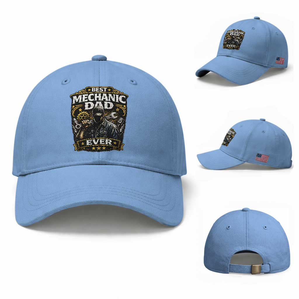 Best Mechanic Dad Ever Baseball Cap Auto Repair Fathers Day Graphic TS12 Baseball Cap Universal Fit Light Blue Print Your Wear