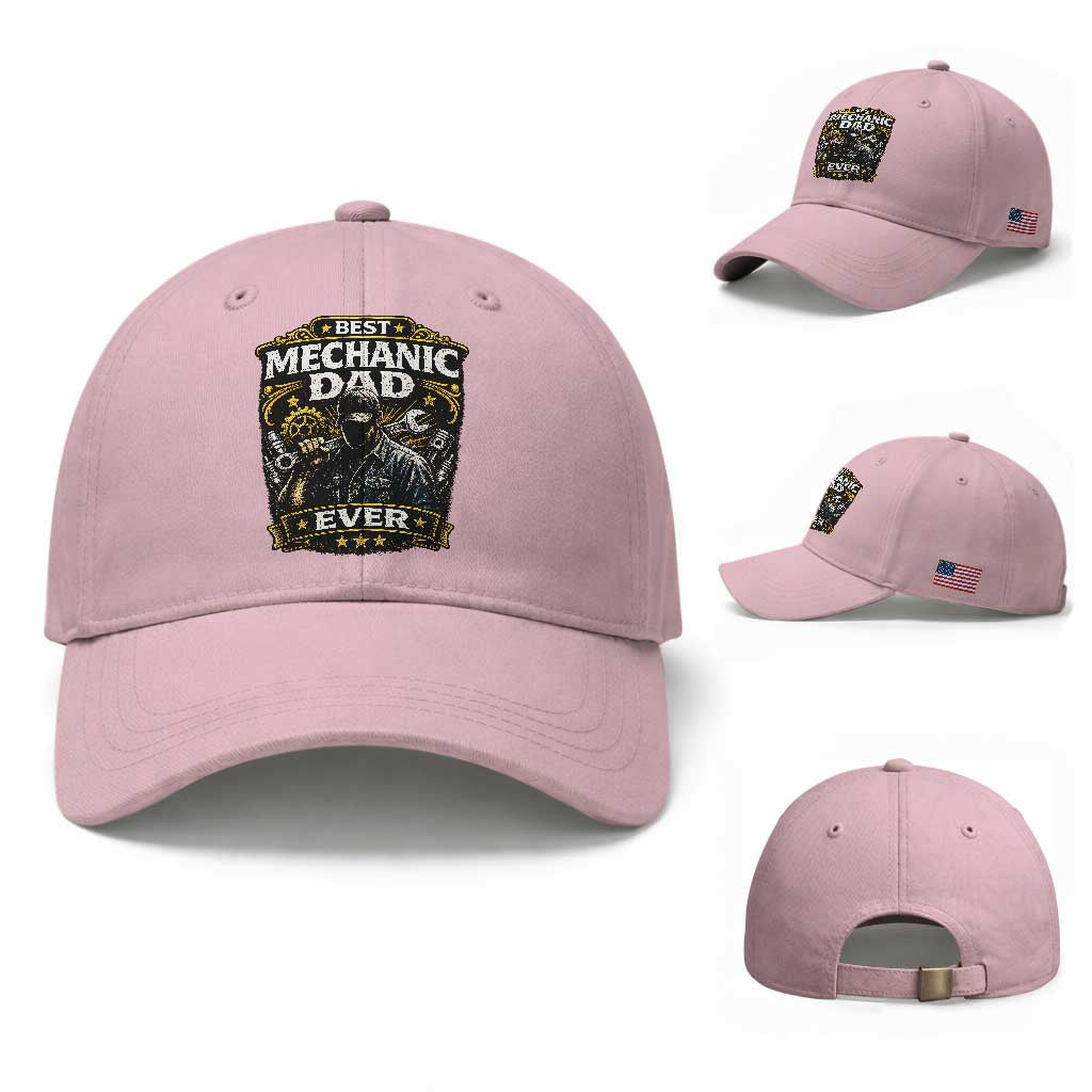 Best Mechanic Dad Ever Baseball Cap Auto Repair Fathers Day Graphic TS12 Baseball Cap Universal Fit Light Pink Print Your Wear