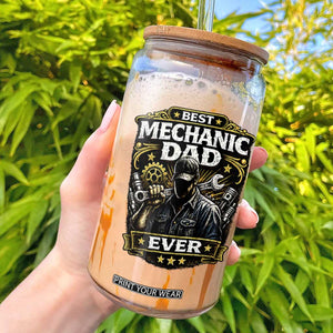 Best Mechanic Dad Ever Glass Can Auto Repair Fathers Day Graphic TS12 White Print Your Wear