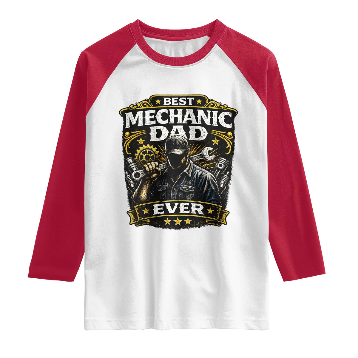 Best Mechanic Dad Ever Raglan Shirt Auto Repair Fathers Day Graphic TS12 White Red Print Your Wear