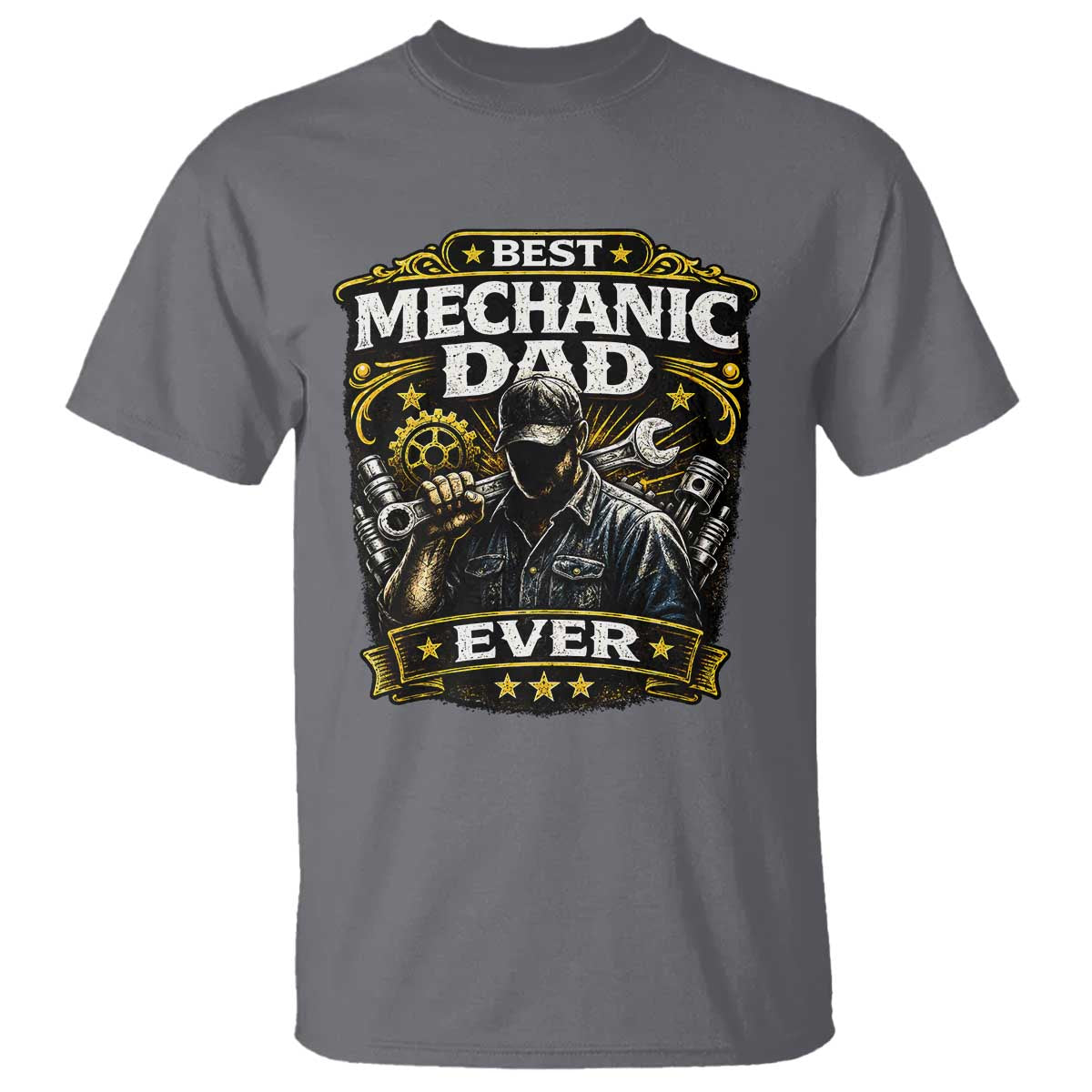 Best Mechanic Dad Ever T Shirt Auto Repair Fathers Day Graphic TS12 Charcoal Print Your Wear