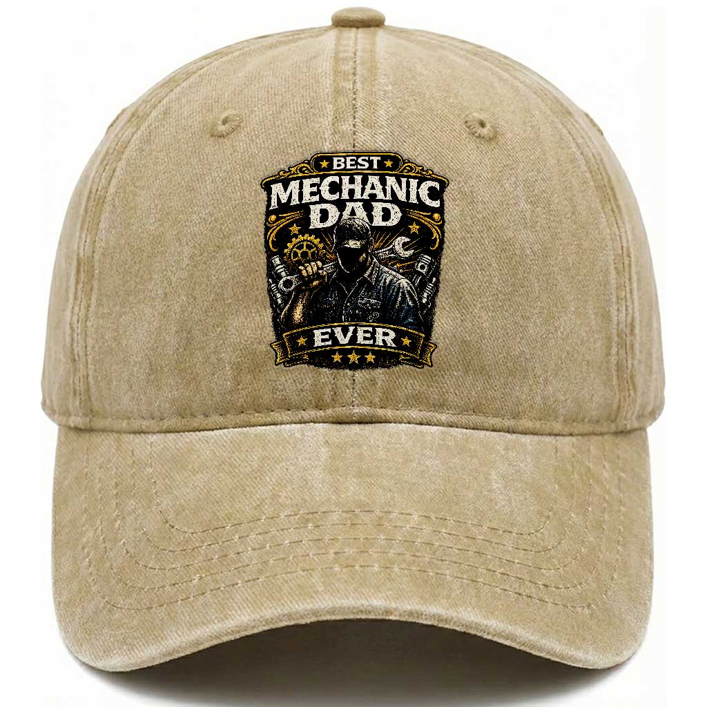 Best Mechanic Dad Ever Washed Cotton Baseball Cap Auto Repair Fathers Day Graphic TS12 Print Your Wear
