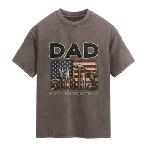 Mechanic Dad American Flag Washed Cotton T-Shirt If He Cant Fix It No One Can