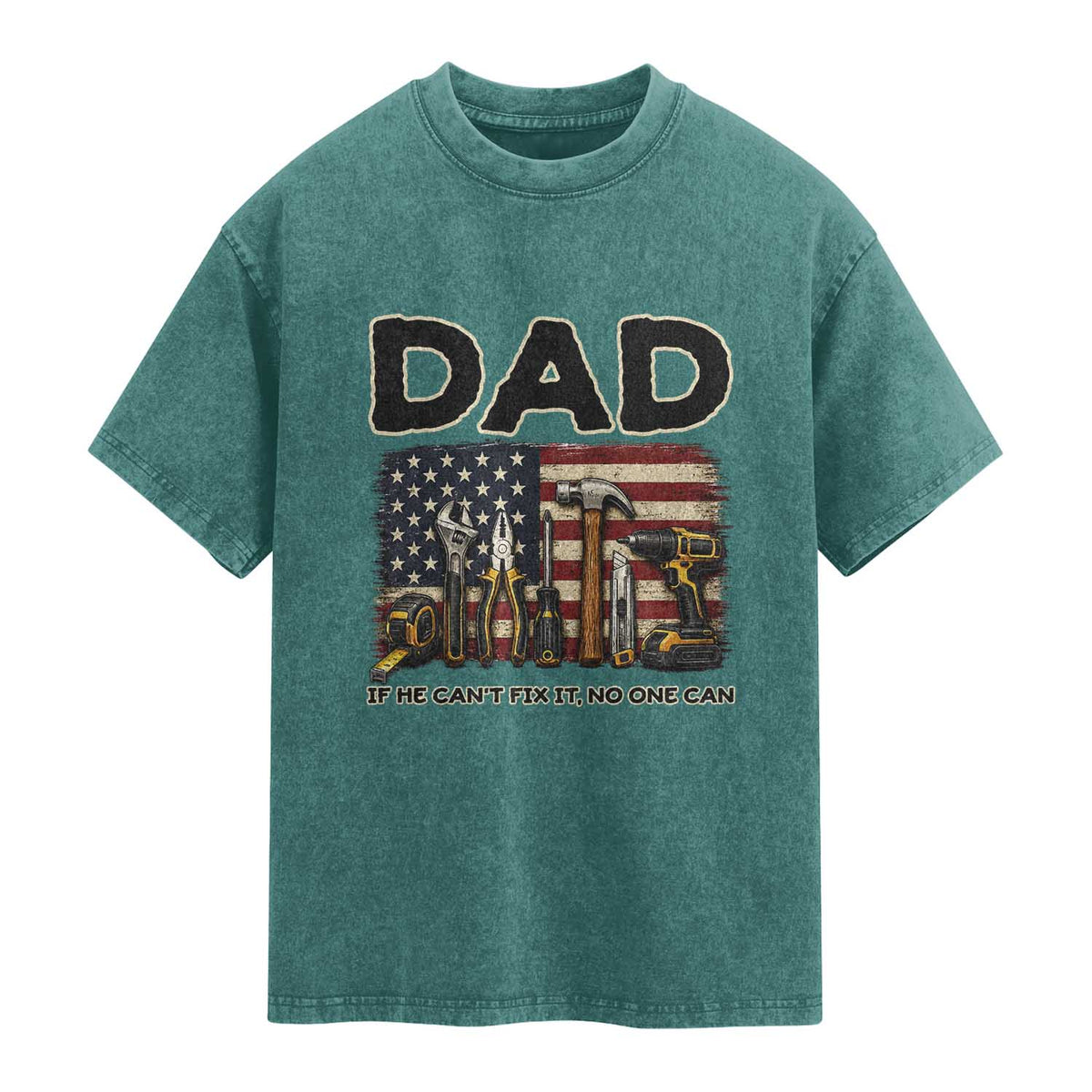 Mechanic Dad American Flag Washed Cotton T-Shirt If He Cant Fix It No One Can
