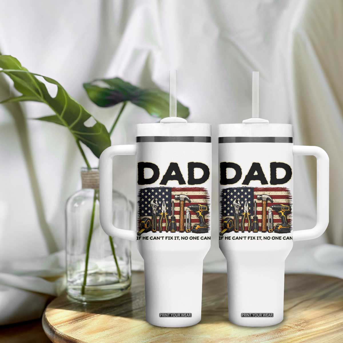 Mechanic Dad American Flag Tumbler With Handle If He Cant Fix It No One Can TS12 Print Your Wear