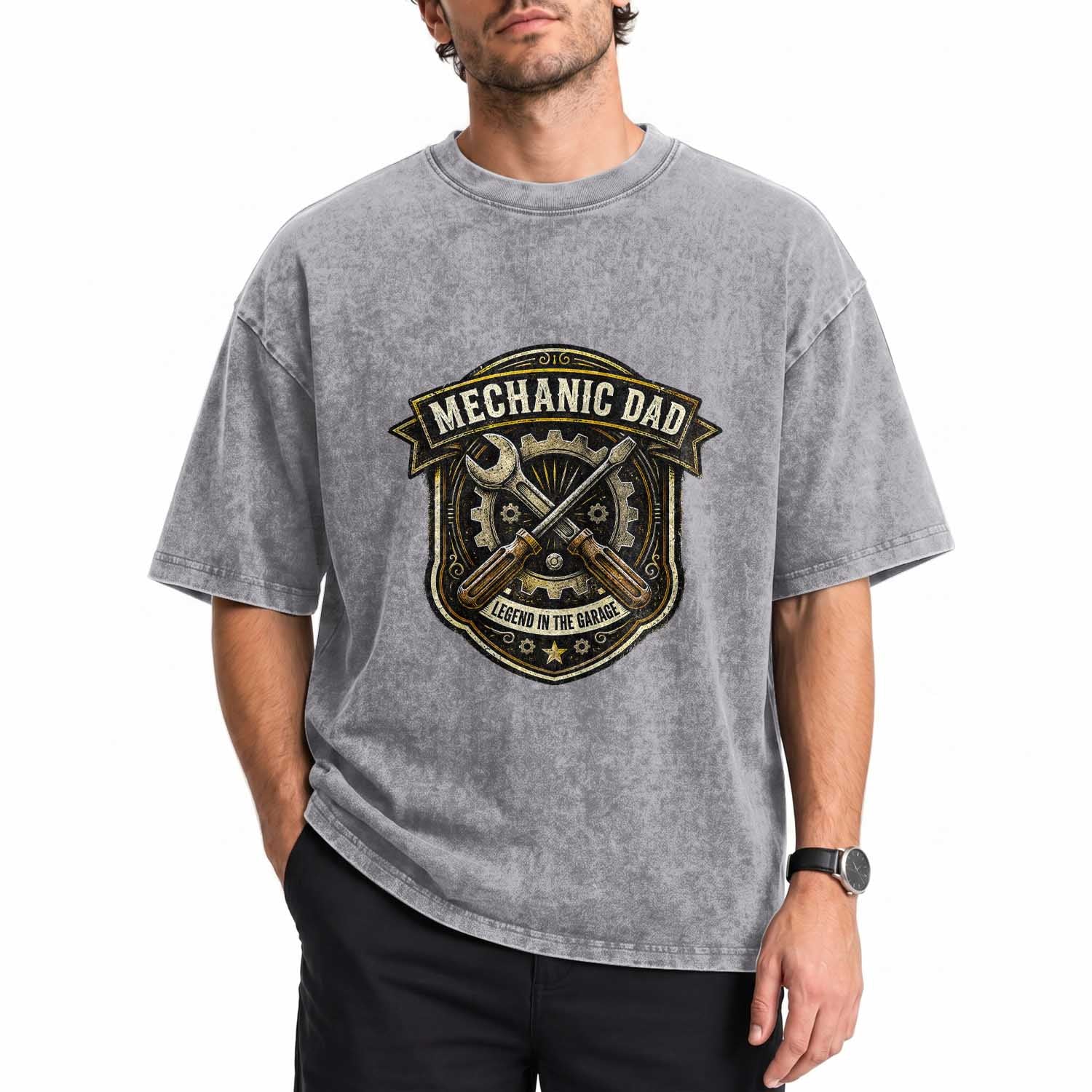 Mechanic Dad Legend In The Garage Washed Cotton T-Shirt Funny Auto Repair Fathers Day Gift