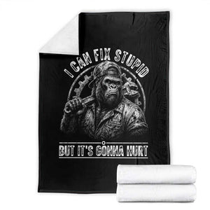 Funny Gorilla Mechanic Throw Blanket I Can Fix Stupid But Its Gonna Hurt TS12 Black Print Your Wear