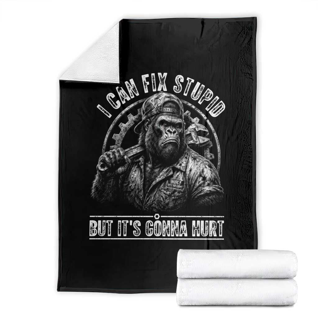 Funny Gorilla Mechanic Throw Blanket I Can Fix Stupid But Its Gonna Hurt TS12 Black Print Your Wear