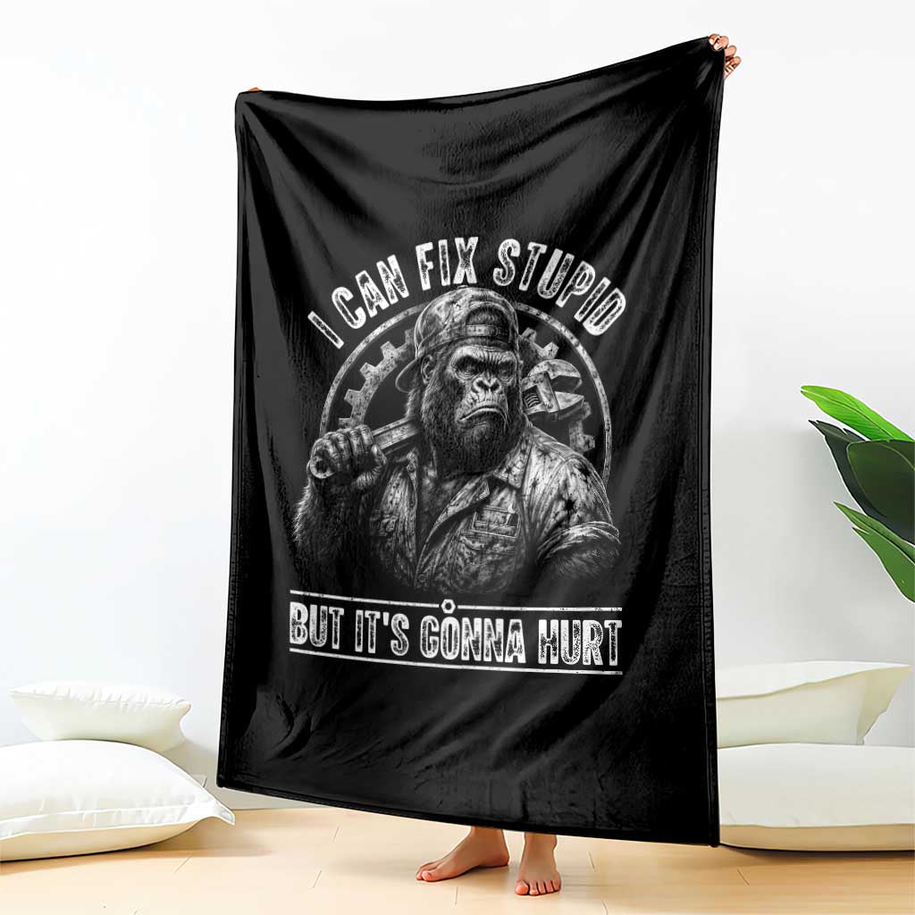 Funny Gorilla Mechanic Throw Blanket I Can Fix Stupid But Its Gonna Hurt TS12 Print Your Wear