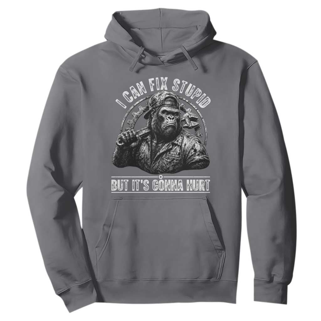 Funny Gorilla Mechanic Hoodie I Can Fix Stupid But Its Gonna Hurt TS12 Charcoal Print Your Wear
