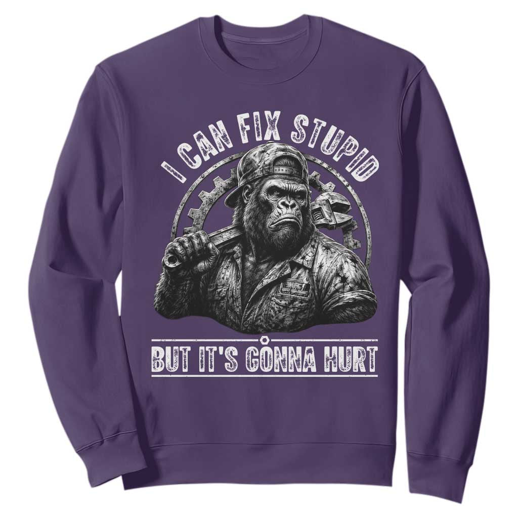 Funny Gorilla Mechanic Sweatshirt I Can Fix Stupid But Its Gonna Hurt TS12 Purple Print Your Wear
