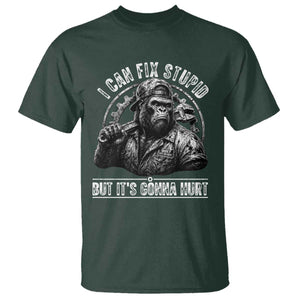 Funny Gorilla Mechanic T Shirt I Can Fix Stupid But Its Gonna Hurt TS12 Dark Forest Green Print Your Wear