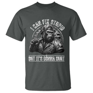 Funny Gorilla Mechanic T Shirt I Can Fix Stupid But Its Gonna Hurt TS12 Dark Heather Print Your Wear