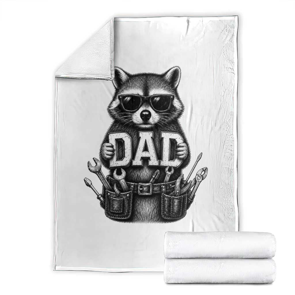 Funny Raccoon Dad Mechanic Throw Blanket Trash Panda Fathers Day Gift TS12 White Print Your Wear