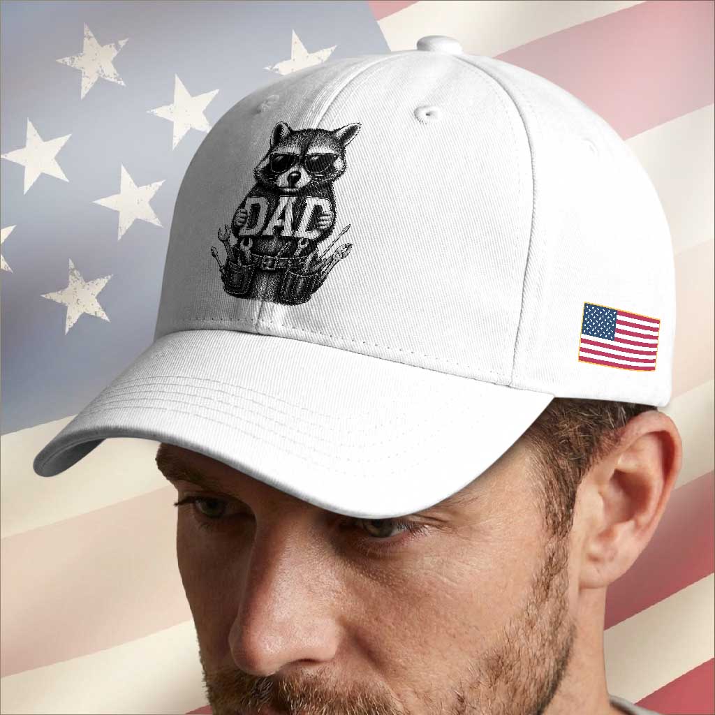Funny Raccoon Dad Mechanic Baseball Cap Trash Panda Fathers Day Gift TS12 Print Your Wear