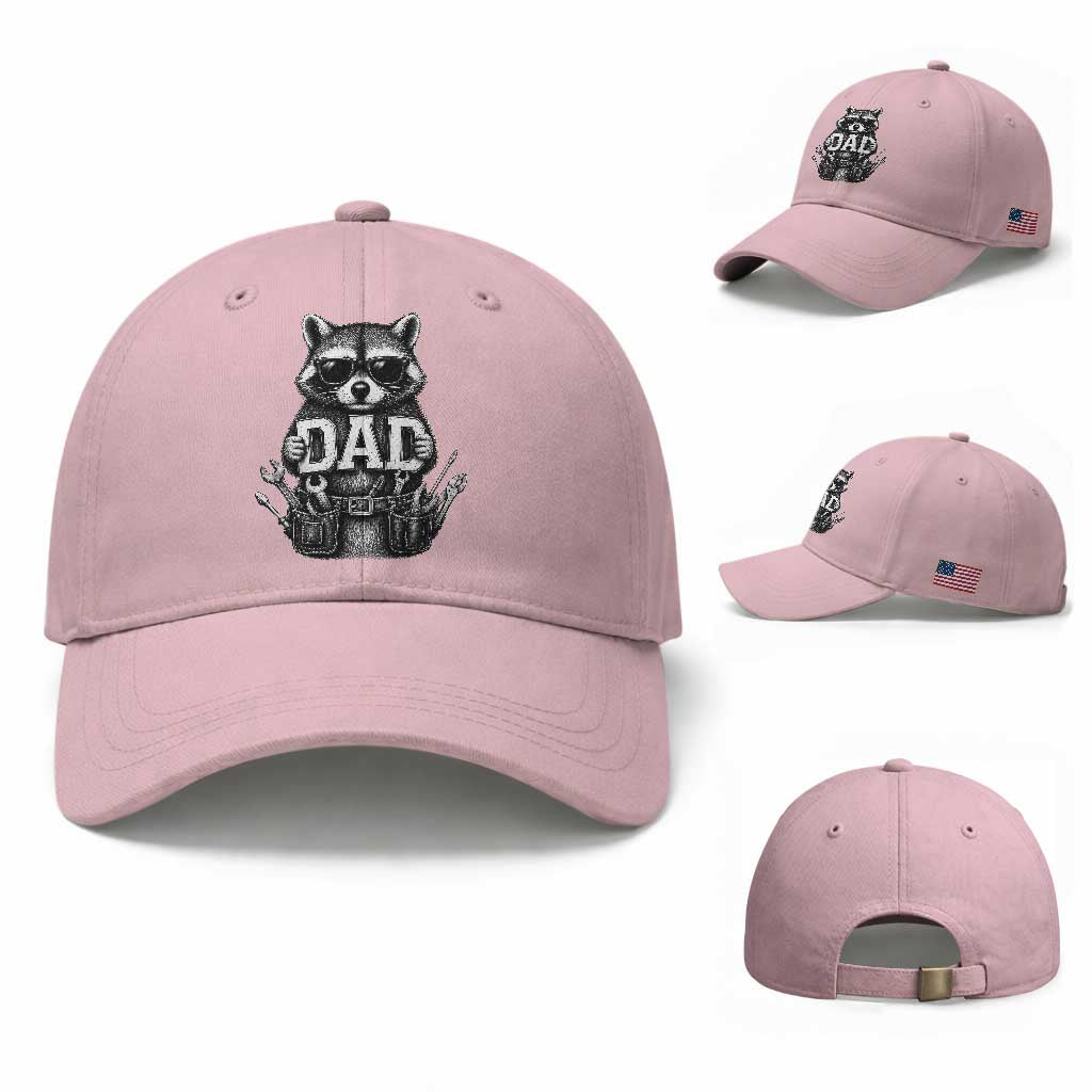 Funny Raccoon Dad Mechanic Baseball Cap Trash Panda Fathers Day Gift TS12 Baseball Cap Universal Fit Light Pink Print Your Wear