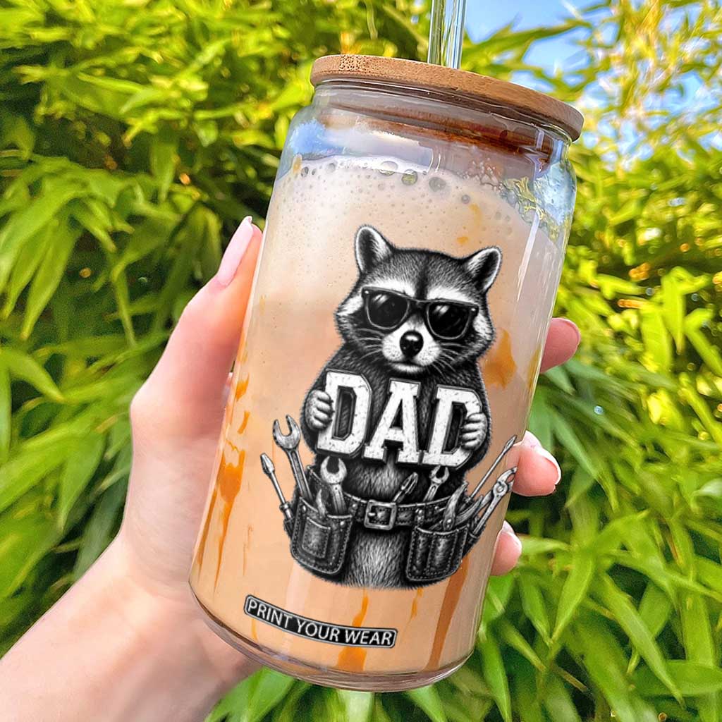 Funny Raccoon Dad Mechanic Glass Can Trash Panda Fathers Day Gift TS12 White Print Your Wear