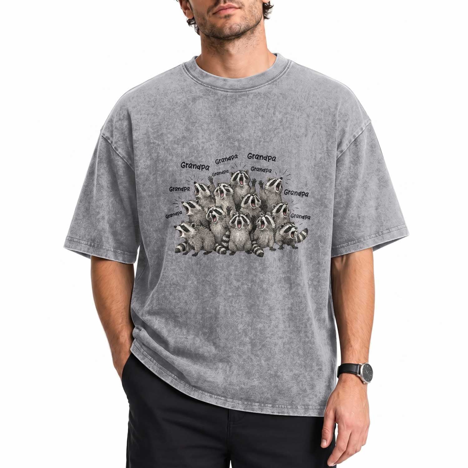 Funny Raccoon Grandpa Washed Cotton T-Shirt Chaos Coordinator Grandpa Life Graphic