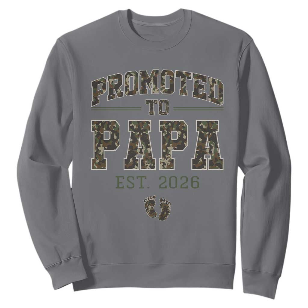 Promoted To Dad Est 2026 Camo Sweatshirt Hunting Style New Dad Gift Graphic TS12 Charcoal Print Your Wear