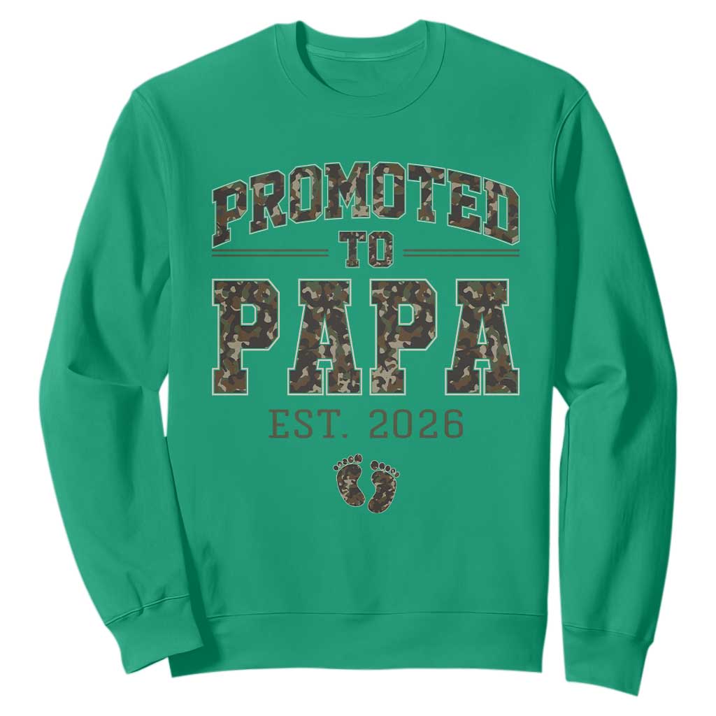 Promoted To Dad Est 2026 Camo Sweatshirt Hunting Style New Dad Gift Graphic TS12 Irish Green Print Your Wear