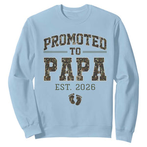 Promoted To Dad Est 2026 Camo Sweatshirt Hunting Style New Dad Gift Graphic TS12 Light Blue Print Your Wear