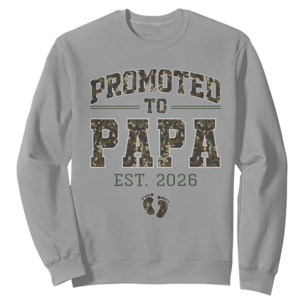 Promoted To Dad Est 2026 Camo Sweatshirt Hunting Style New Dad Gift Graphic TS12 Sport Gray Print Your Wear